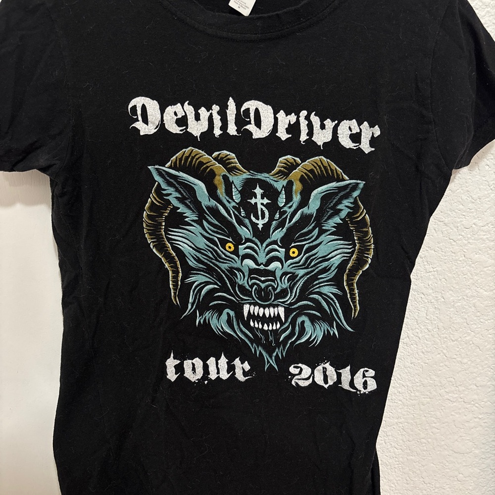 Black DevilDriver Tour 2016 T-Shirt women’s fitted stretchy wolf medium metal